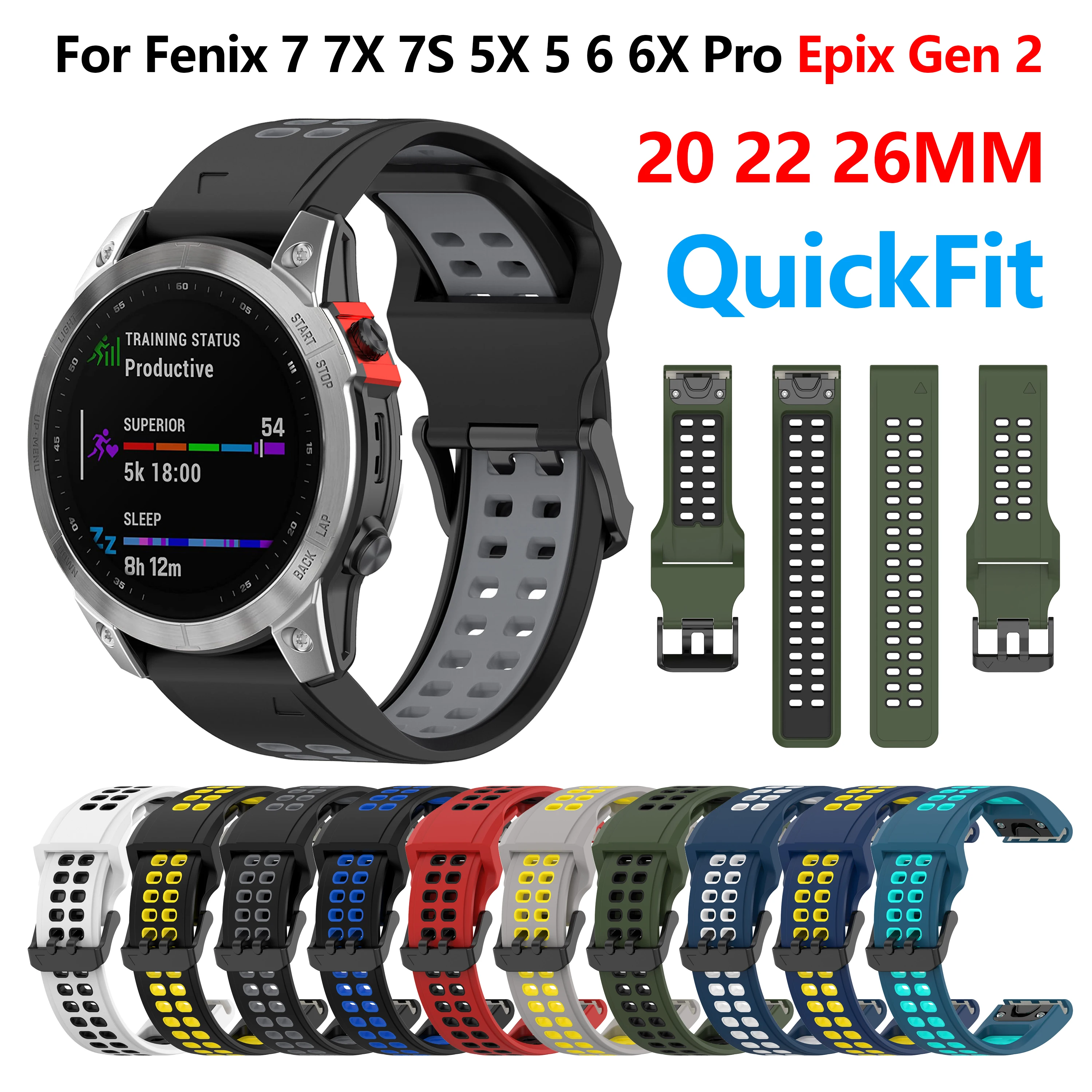 

QuickFit 20 22 26mm Strap For Garmin Fenix 7X 7 7S 6 6X Pro 5X 5 5S Plus 3HR D2 MK1 MK2 Epix Pro MARQ Gen 2 S70 945 965 Bracelet