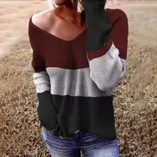Ribbed Cuff Long Sleeve Knitted Sweater Fall Winter Striped Patchwork V-Neck Women Sweater Female Clothing
Ribbed Cuff Long Sleeve Knitted Sweater Fall Winter Striped Patchwork V-Neck Women Sweater Female Clothing