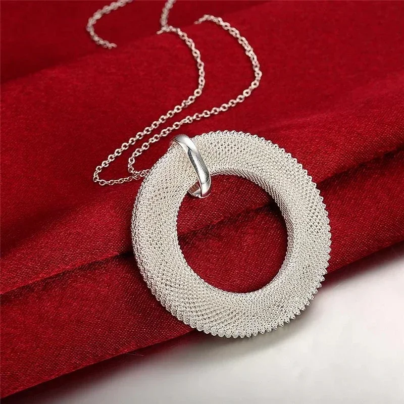 Luxury 925 Sterling Silver network circle Pendant Necklace For Women 18 inches Christmas gift wedding Fashion party Jewelry 
Luxury 925 Sterling Silver network circle Pendant Necklace For Women 18 inches Christmas gift wedding Fashion party Jewelry