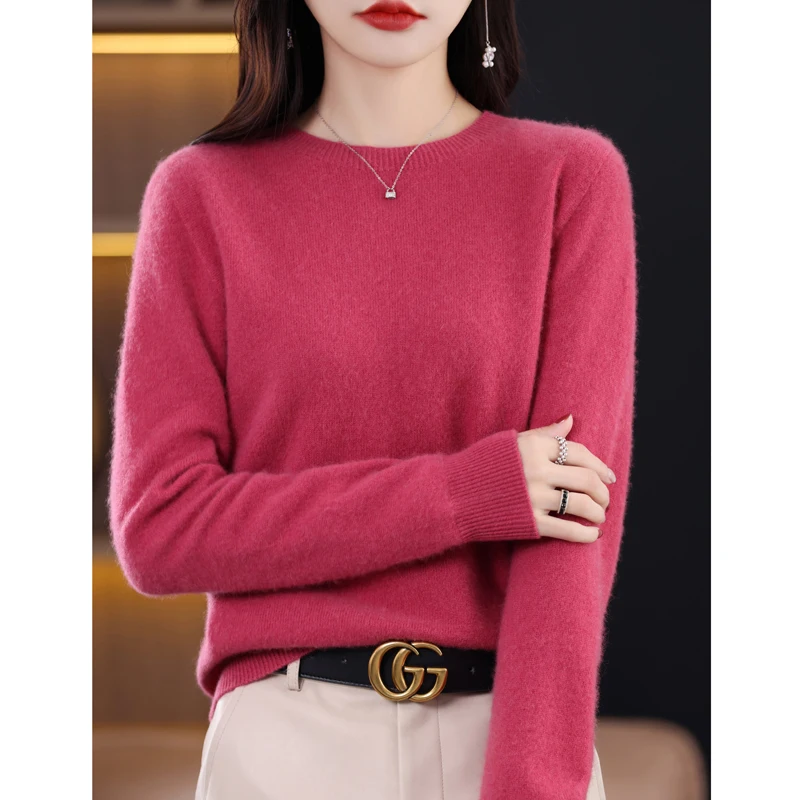 

Advanced Autumn Winter New Women's Solid Color Woolen Sweater Lined Readymade O Neck Backing Fashionable Long Sleeve Knitted Top