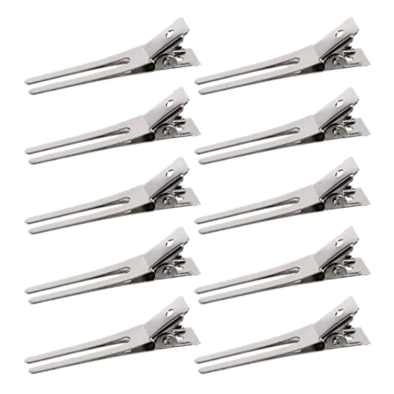 

100X Hairdressing Double Prong Pin Curl Setting Section Metal Alligator Clips Hairpins