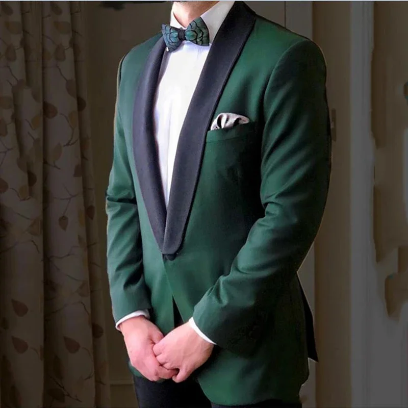 

Fashion Green Jacket Black Pant Wedding Men Suit Groom Tuxedo Prom Blazer Hombre High Quality Custom 2 Piece Set Costume Homme