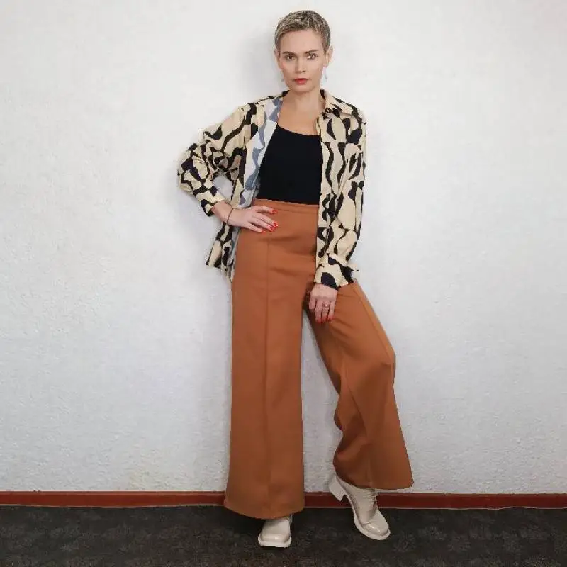 

Bohohipei Women Style Selection High-Waisted Straight Leg Pants 2024 New Autumn Winter Loose Buttoned Casual Office Trousers