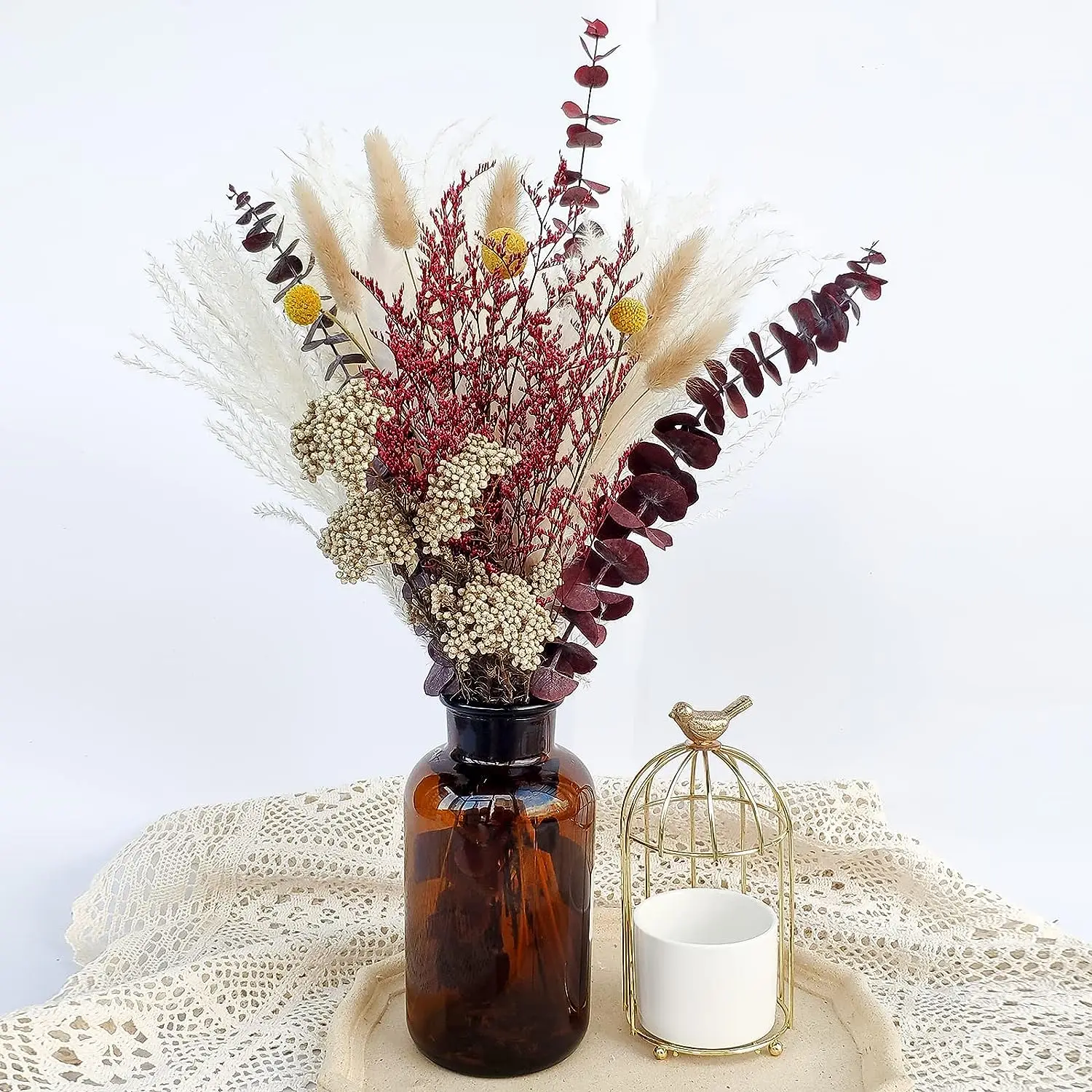 

Сушеная белая декоративная пампасная трава, букет, внешний сад, роскошный бонсай, искусственные растения для домашнего декора, Хэллоуин, свадьба