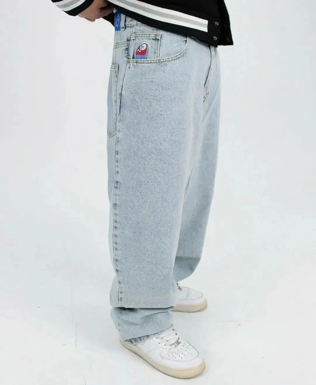 

Streetwear Polar Big Boy Jeans Y2K Pants Hip Hop Cartoon Embroidery Retro Blue Jeans Mens Womens High Waist Wide Leg Trouser