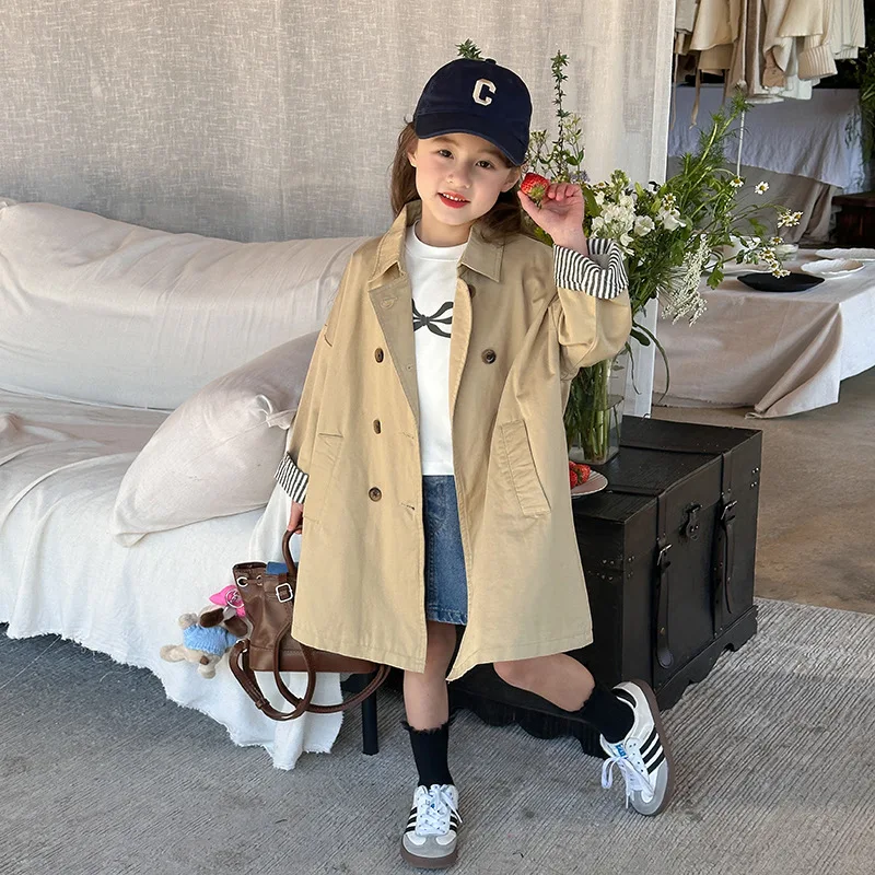 

HoneyCherry Children's Casual Coat Spring New Girls Fashion British Style Medium-length Trench Coat Jacket Kids Coats