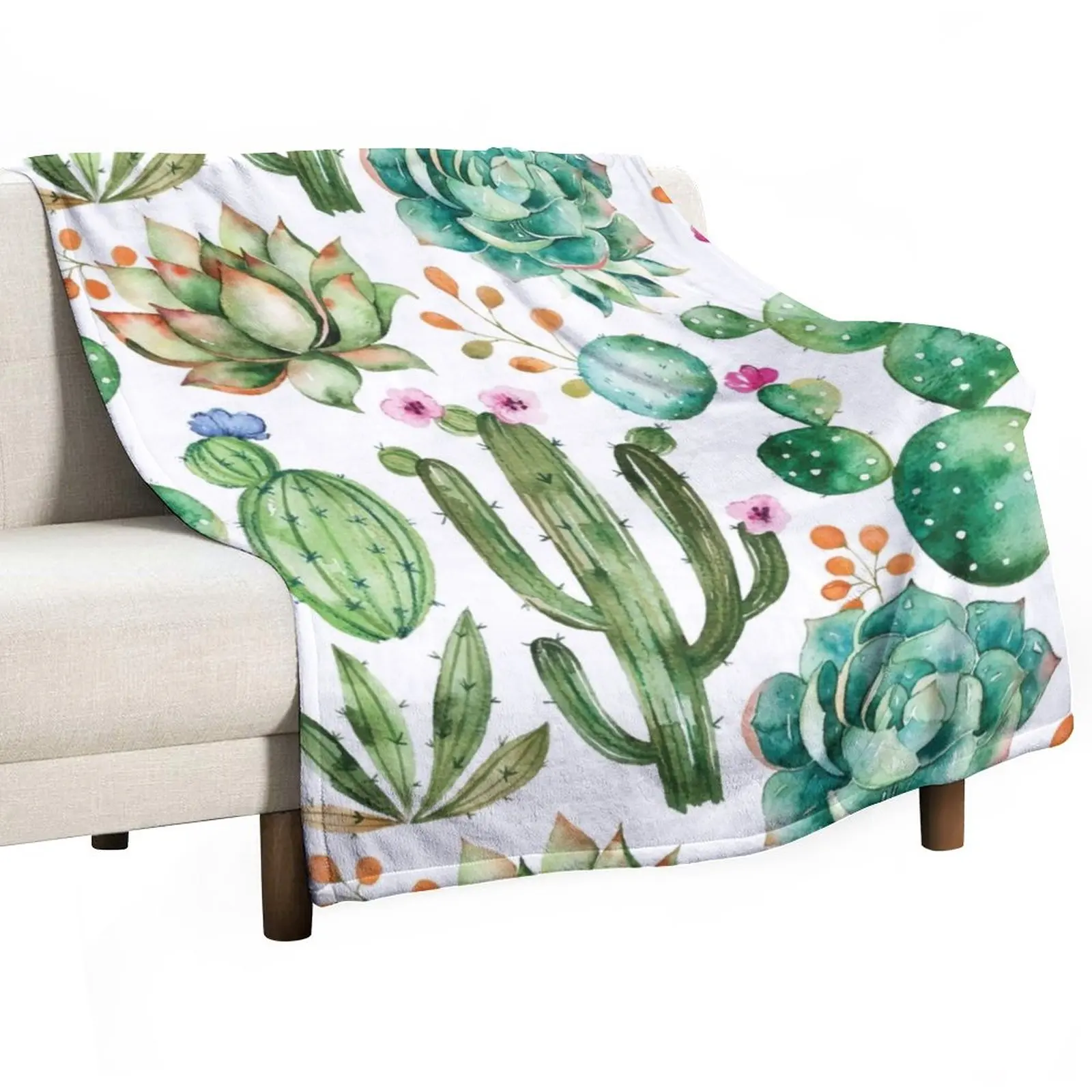 

Watercolor Cactus Pattern Throw Blanket Blanket Luxury Custom Blanket Decorative Bed Blankets