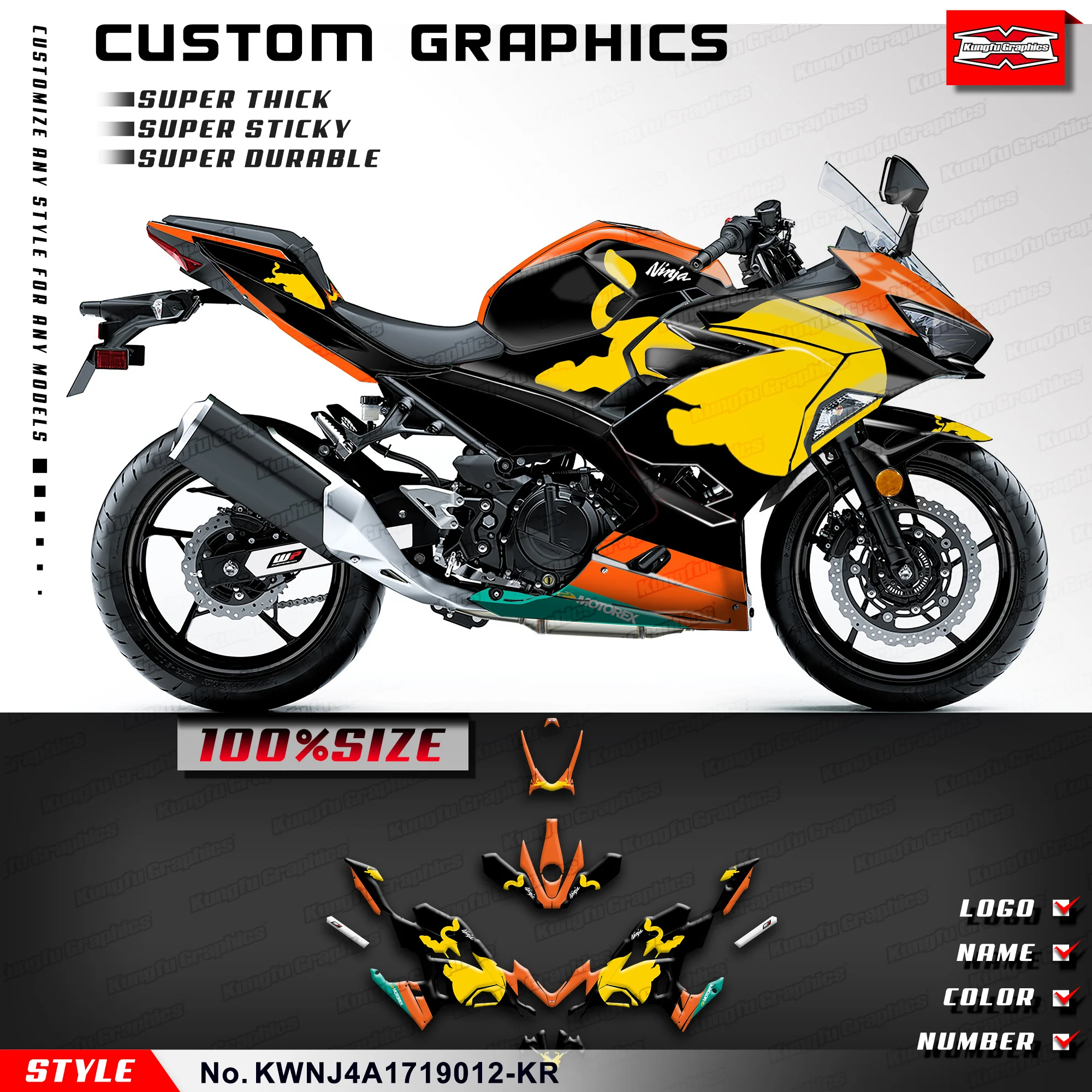 KUNGFU, графическая клейкая наклейка, глянцевый ламинат для Kawasaki Ninja 250 400 ABS KRT 2017 2018-2019, технические характеристики
KUNGFU, графическая клейкая наклейка, глянцевый ламинат для Kawasaki Ninja 250 400 ABS KRT 2017 2018-2019, технические характеристики
