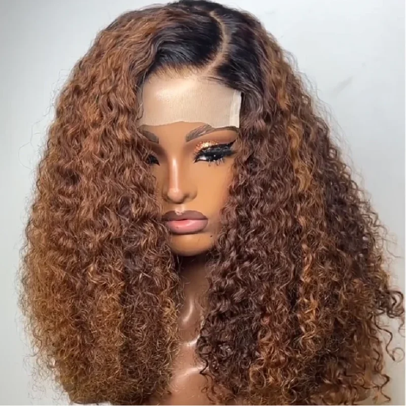 

Soft Glueless 26 “ 180Density Long Ombre Blonde Kinky Curly Lace Front Wig For Women Babyhair Preplucked Heat Resistant Daily