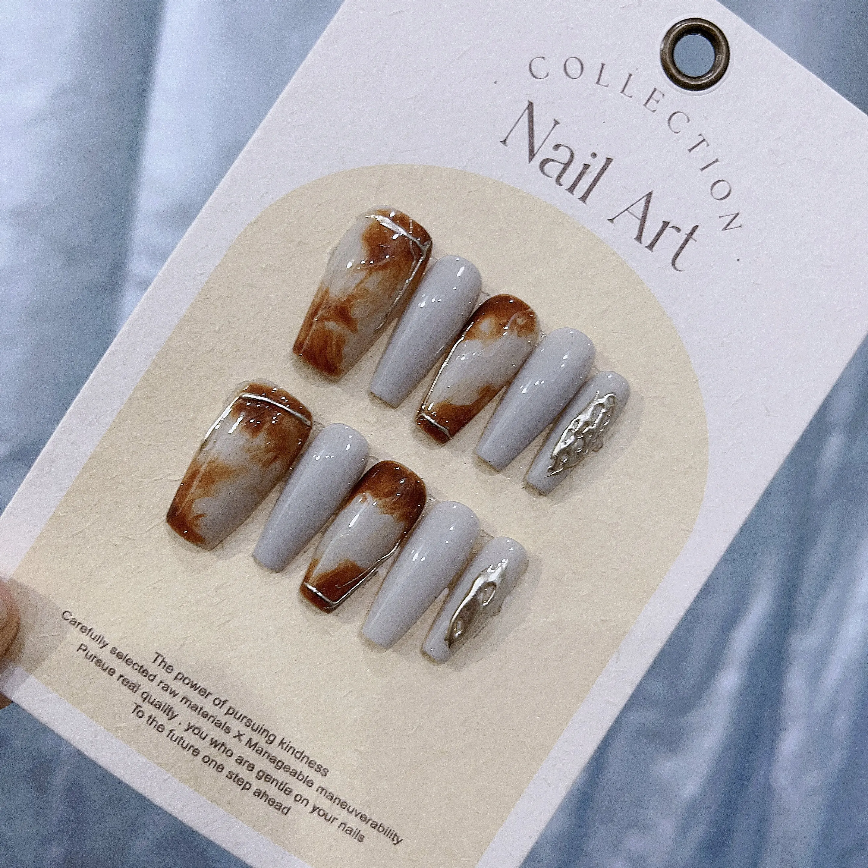 

Amber Ombre Handmade Press On Nails with Medium Length and Coffin Shape In Emmabeauty Store No. EM19184