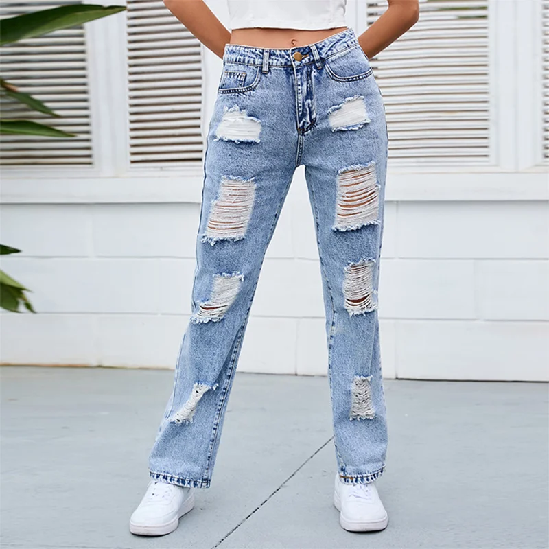 2023 Spring Summer Streetwear Holes Jeans Women Denim Straight Pants Washed Mill-white Casual Trousers Female Mid-waist Jeans
2023 Spring Summer Streetwear Holes Jeans Women Denim Straight Pants Washed Mill-white Casual Trousers Female Mid-waist Jeans