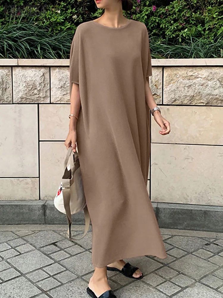 

Модное летнее женское платье ZANZEA 2023, повседневные элегантные длинные платья-Макси, однотонный пляжный халат с круглым вырезом, сарафан с рукавом до локтя