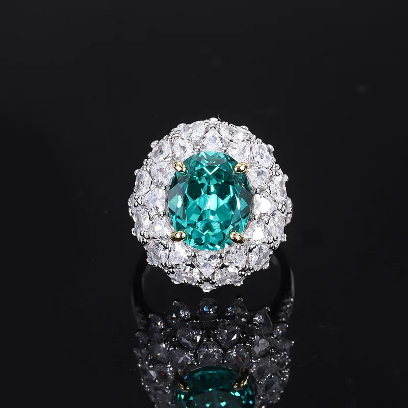 

S925 Silver Hot Sale Imitation Emerald Palaiba Full Set Colorful Ring Main Stone 10 * 12