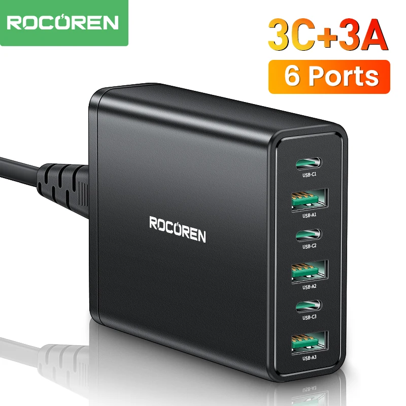 Зарядное устройство Rocoren с 6 USB-портами и поддержкой быстрой зарядки
Зарядное устройство Rocoren с 6 USB-портами и поддержкой быстрой зарядки