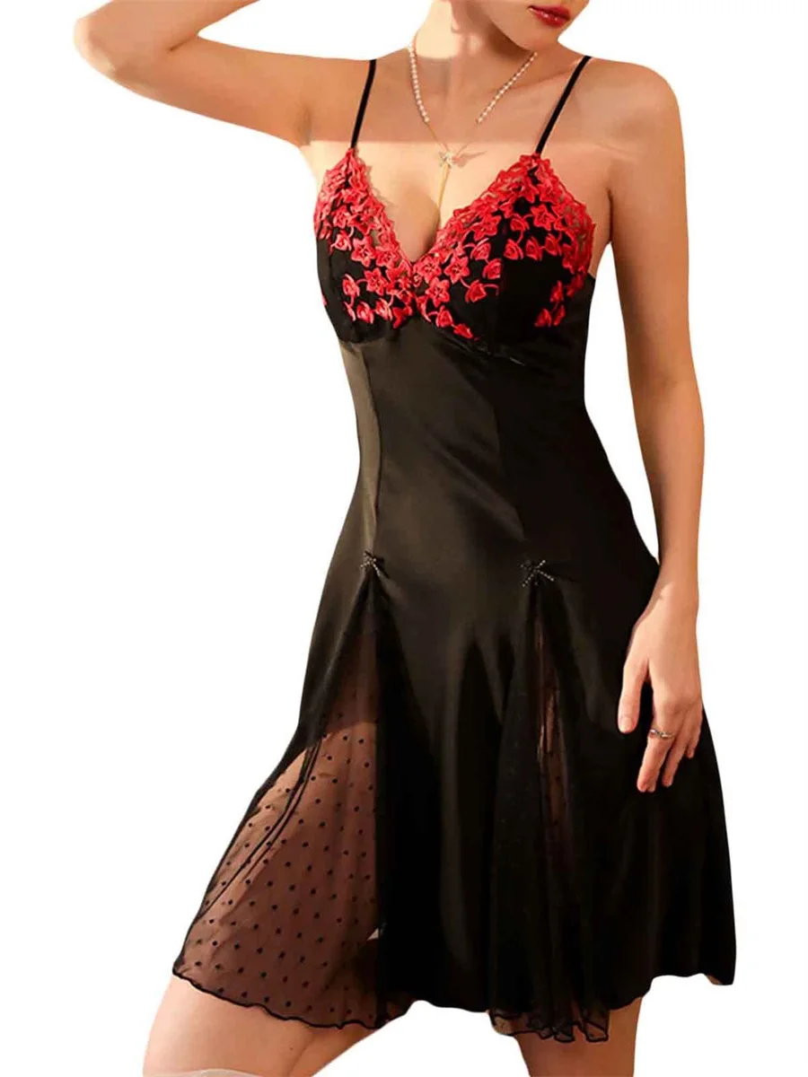 Women's Pajamas Satin Nightdress Lace Panel Polka Dot Sleeveless V Neck Tie Backless Pajamas Loungewear Short Nightdress
Women's Pajamas Satin Nightdress Lace Panel Polka Dot Sleeveless V Neck Tie Backless Pajamas Loungewear Short Nightdress