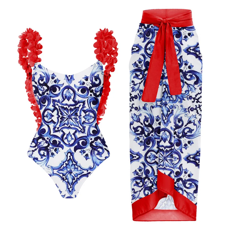 Female Retro Safflower Shoulder Strap Swinwear Porcelain Print Swimsuit Cover Up Swimwear Hand Applique Backless Sexy Bikini Set
Female Retro Safflower Shoulder Strap Swinwear Porcelain Print Swimsuit Cover Up Swimwear Hand Applique Backless Sexy Bikini Set