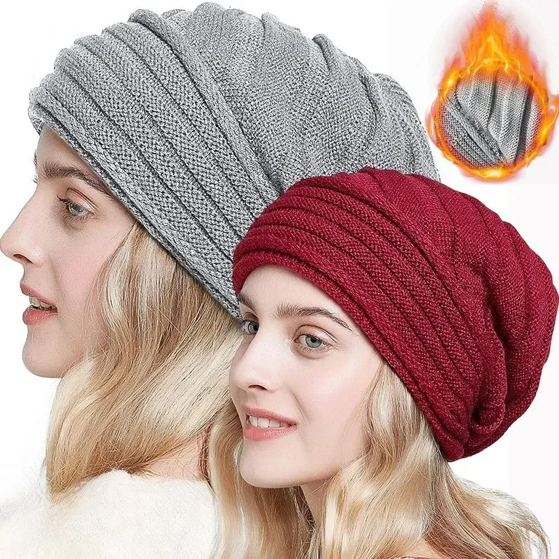 

Unisex Oversized Knitted Baggy Beanie Hat for Women Men Fashion Winter Warm Hat Ski Slouchy Cap Skullies Beanies Wool Cap Winter