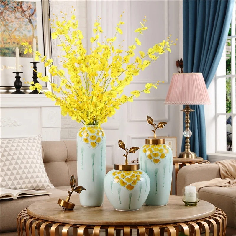 

Modern Ceramic Vase+Artificial Flower Set Decor Home Furnishing Decoration Craft Wedding Gift Livingroom Silk Fake Flowerpot Art