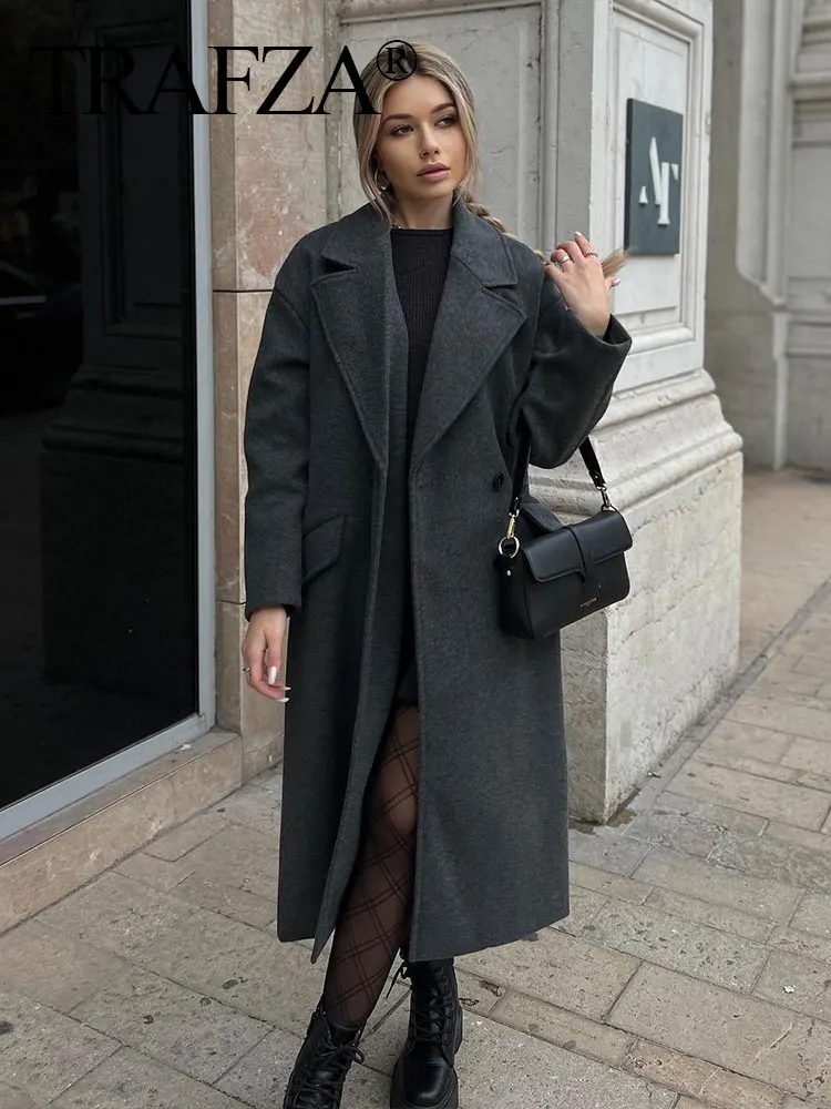 TRAFZA Women Vintage Lapel Straight Overcoat Casual Double-Breasted Office Ladies Long Coat Autumn Winter Solid Streetwear Coats
TRAFZA Women Vintage Lapel Straight Overcoat Casual Double-Breasted Office Ladies Long Coat Autumn Winter Solid Streetwear Coats