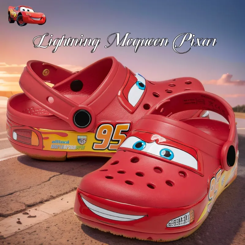 

Disney Lightning McQueen Pixar Crocs Cars New Cute Cartoon Children's Shoes Comfortable Flat Beach Sandals Baotou Slippers Gift