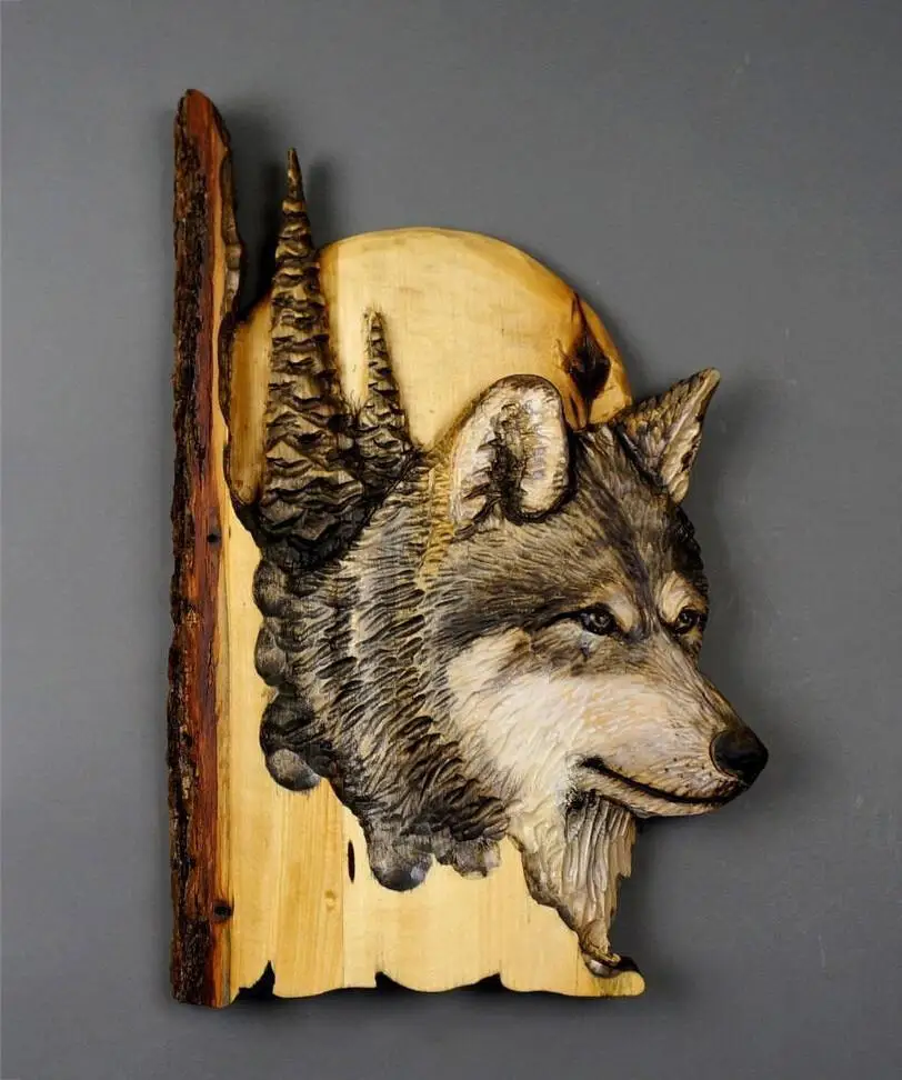 

New Animal Carving Handcraft Wall Hanging Sculpture Wood Raccoon Bear Deer Hand Painted Dropshipping Home Living Room Decoration