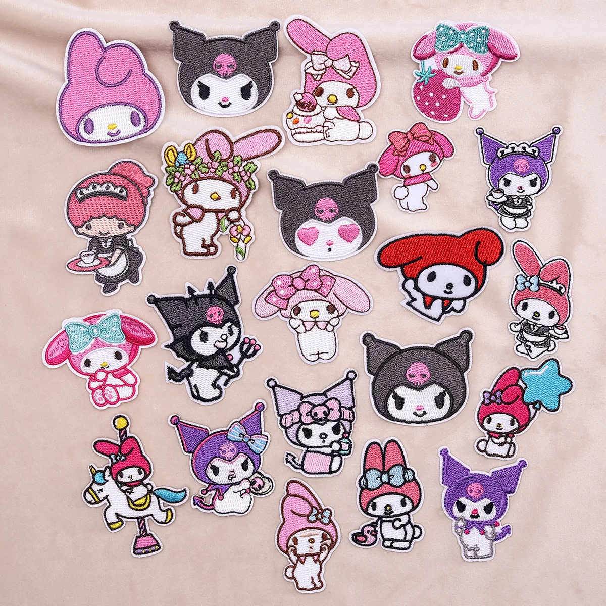 

22Pcs Cartoon Kuromi Anime Melody Applique For Sew Child Clothes Iron on Embroidery Patches DIY Kwaii T-shirt Coat Decor Badge