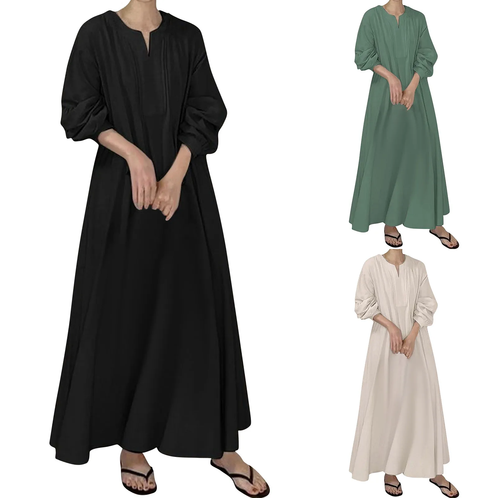 

Women's Fashion Cotton Linen Lazy Style Loose Round Neck Long Knee Length Ethnic Shirt Dresses vestidos elegantes feminino