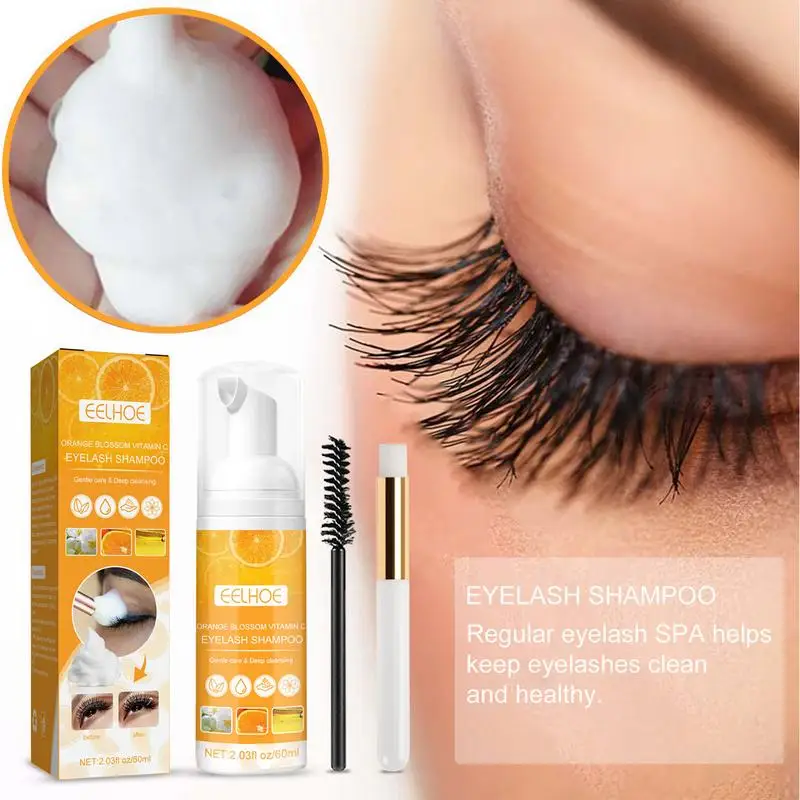 

60ml Eyelash Makeup Cleansing Foam Lash Shampoo Lash Extensions Cleanser With Well-Designed Bottle Eyelash Wash For Salon Home