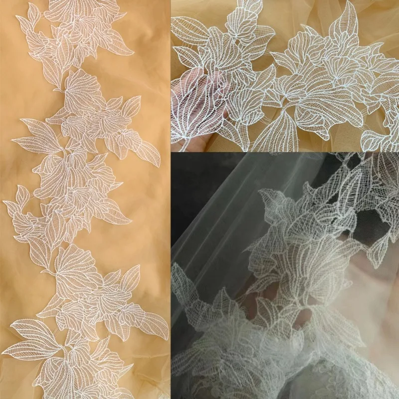 

Аппликация с кружевной отделкой из белого цветка для свадебного платья, Швейные аксессуары для ремонта цветов ручной работы, ширина 26,5 см, 1 ярд