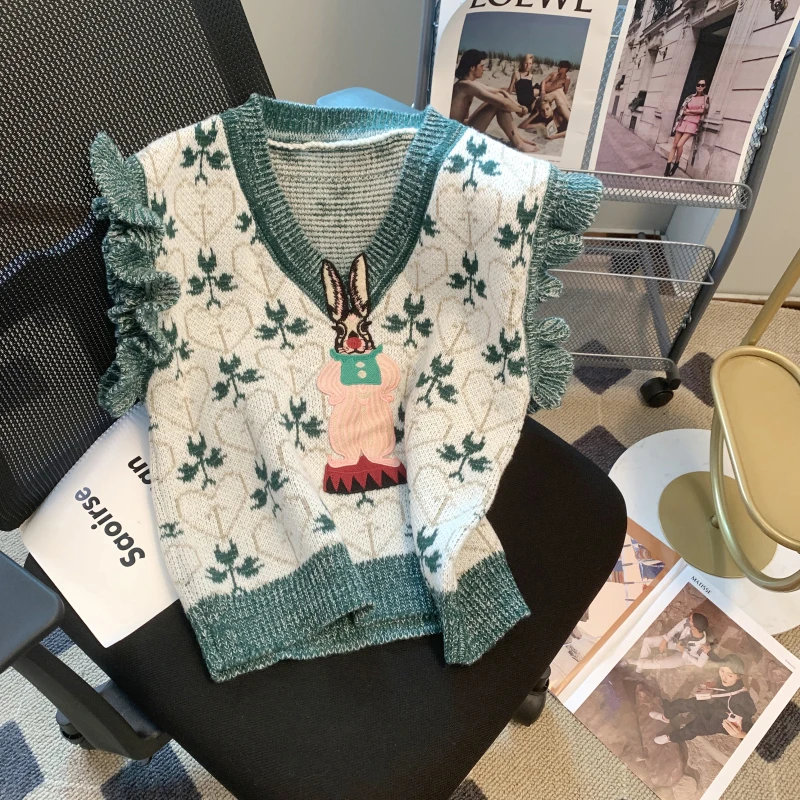 QOERLIN Women Sweater Vest Autumn Winter Ruffles New Knit Jumper Women V-neck Retro Cartoon Sleeveless Casual Knit Pullover Tops
QOERLIN Women Sweater Vest Autumn Winter Ruffles New Knit Jumper Women V-neck Retro Cartoon Sleeveless Casual Knit Pullover Tops