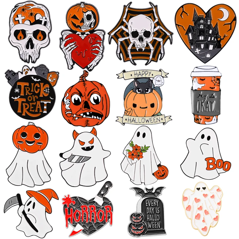 

4-5pcs/set Horror Series Pins Happy Halloween Pumpkin Enamel Pin Funny Boo Cartoon Lapel Pin Clothes Badge Brooch for Friends