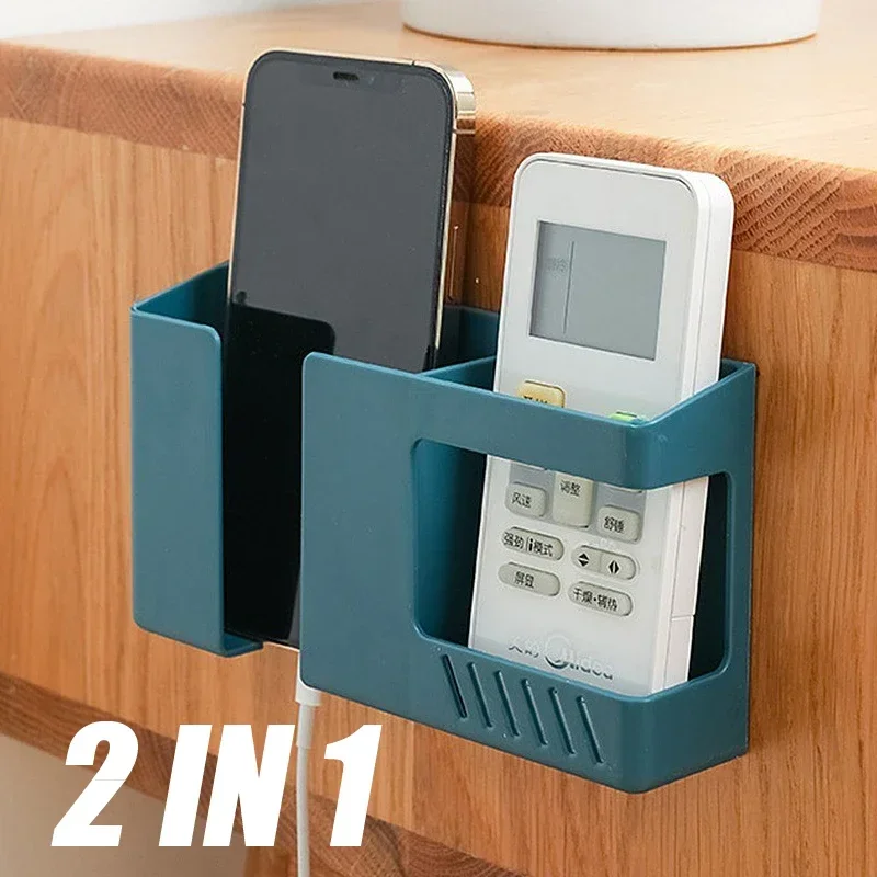 

2 In 1 Wall-mounted Mobile Phone Remote Control Storage Box Multifunctional Punch-free Storage Rack Wall Debris Storage Holders