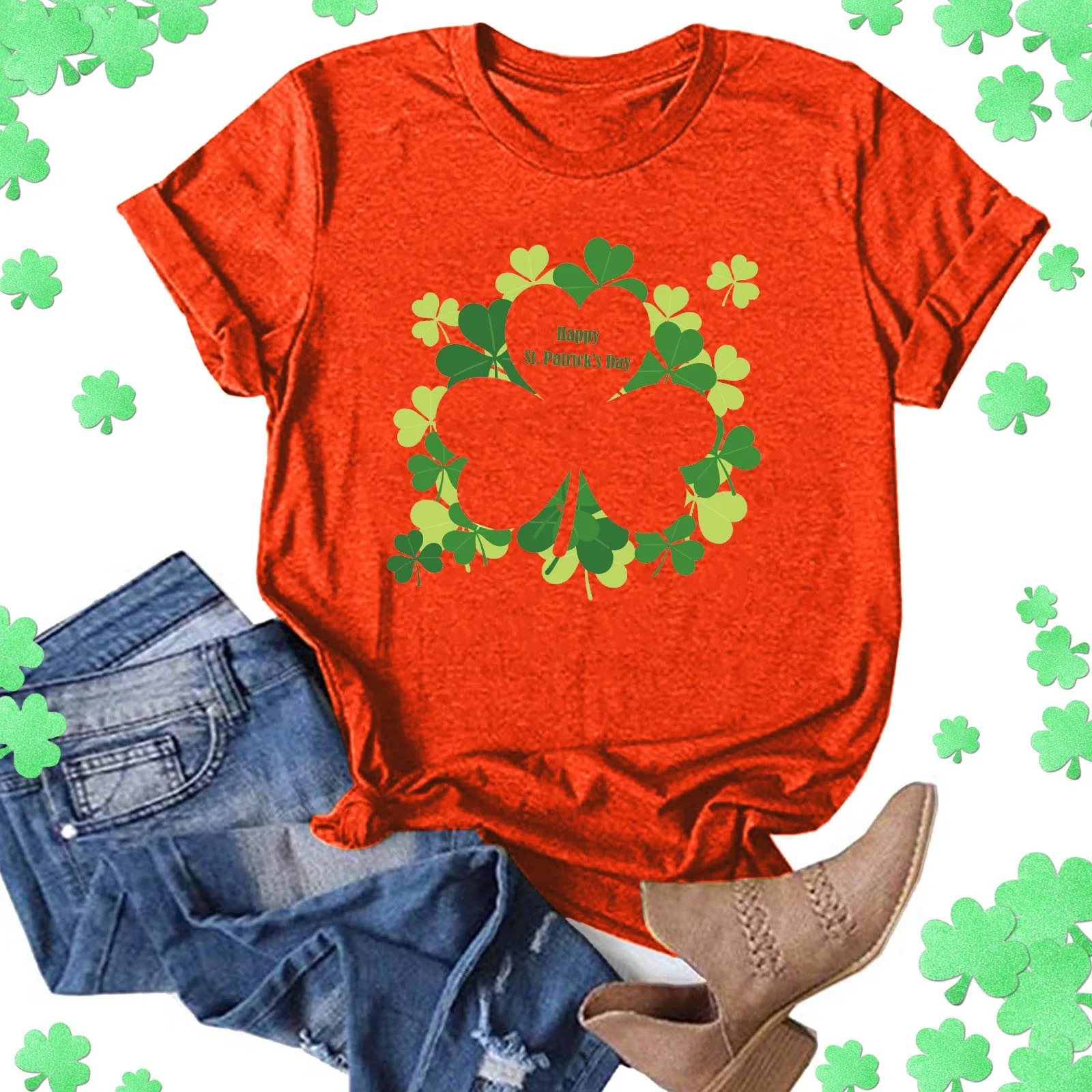 Women's Short Sleeve T Shirt New St Patrick's Four Leaf Clover Printed T Shirt Tops Casual Loose Round Neck Pullover Tops
Women's Short Sleeve T Shirt New St Patrick's Four Leaf Clover Printed T Shirt Tops Casual Loose Round Neck Pullover Tops