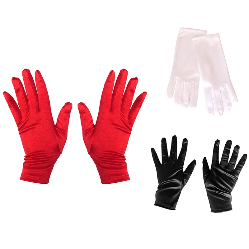 

Женские Короткие солнцезащитные атласные перчатки для танцев на фотографиях, перчатки из спандекса для этикета