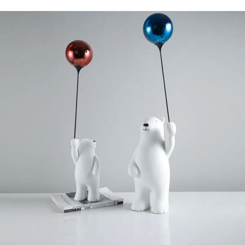 

Creative Balloon Bear Statue Desk Decoration Cute Polar Bear Crafts Animal Resin Sculpture Room Aesthetic Decor Ornaments