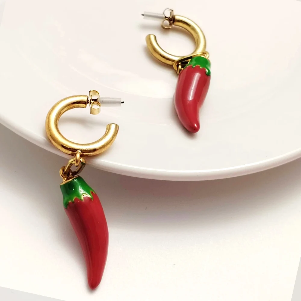 

Chilli Pepper Charming Earring bohemian Delicate Fashion Jewelry Stainless Steel Metal Hoop Red for Women Free Shipping