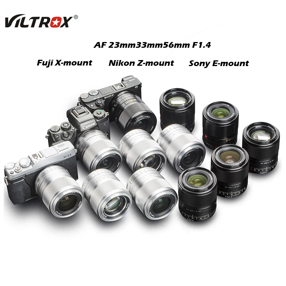 

VILTROX 23 мм 33 мм 56 мм 13 мм F1.4 Автофокус для Canon M Fuji X Крепление объектива Sony E Nikon Z Крепление объектива Fujifilm XF объектив камеры