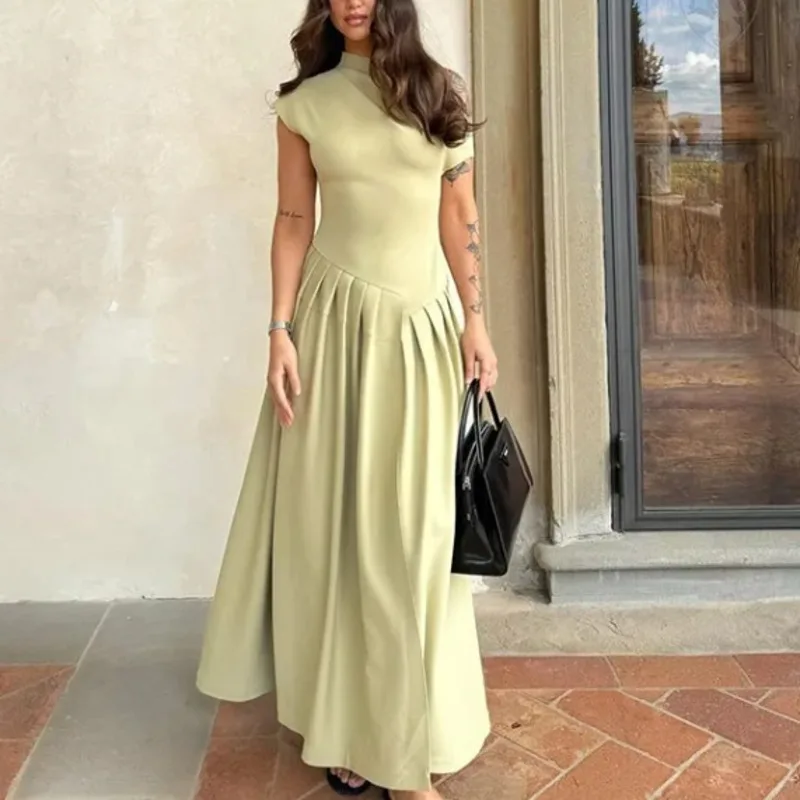 Women Elegant Green Pleated Slim A-line Long Dress Fashion O Neck Short Sleeve Patchwork Dresses 2024 Lady Party Banquet Robes
Women Elegant Green Pleated Slim A-line Long Dress Fashion O Neck Short Sleeve Patchwork Dresses 2024 Lady Party Banquet Robes
