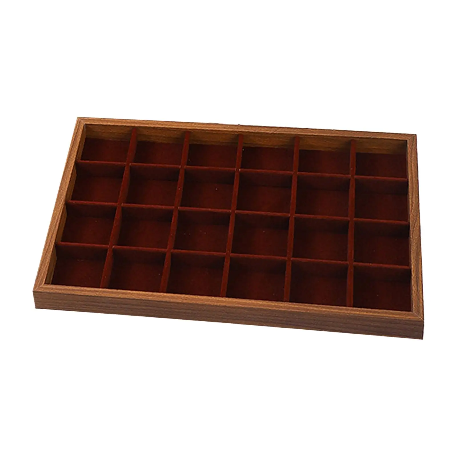 

24 Grid Jewelry Organizer Tray Wood Accessories Jewelry Display Showcase Tray for Vanity Countertop Home Bedroom Drawer Bracelet