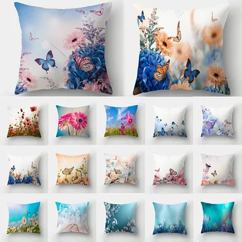 45x45cm Charms Butterfly Pillowcase Sofa Car Waist Throw Pillow Case Home Decoration Ins Style Flower Landscape Cushion Cover