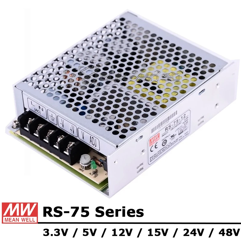 Mean Well RS-75 Series AC/DC 75W 3.3V 5V 12V 15V 24V 48V Single Output Switching Power Supply Unit
Mean Well RS-75 Series AC/DC 75W 3.3V 5V 12V 15V 24V 48V Single Output Switching Power Supply Unit