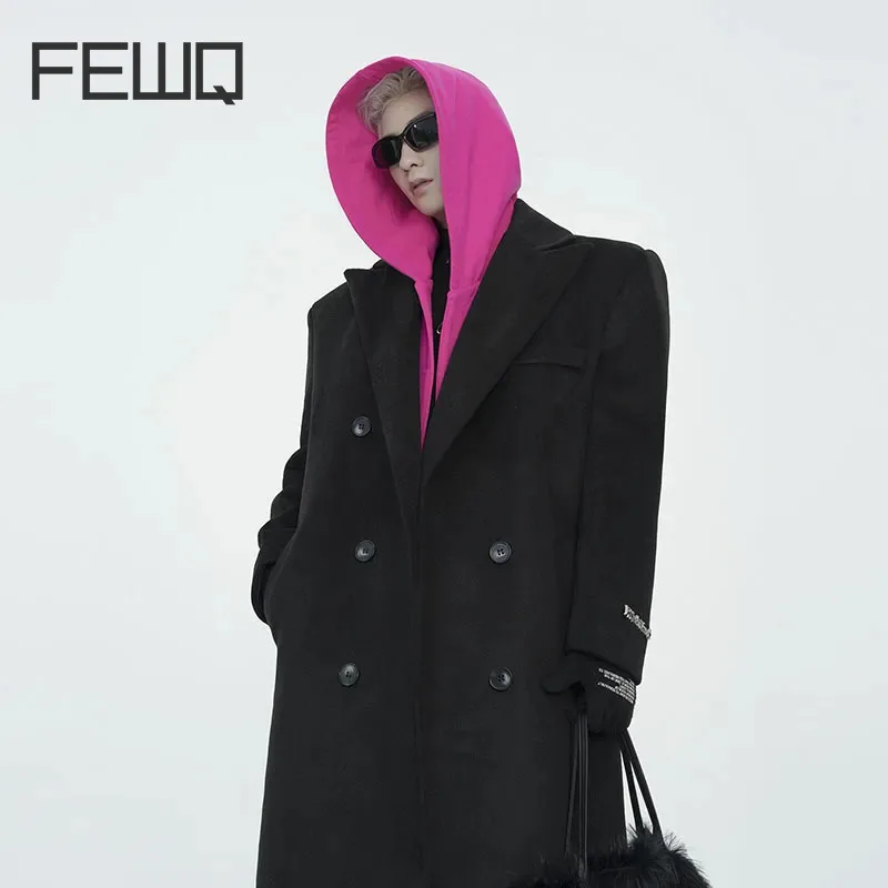 FEWQ Men's Hooded Trench Coat Mid Length Winter Double Breasted Cotton Shoulder Pad Woolen Trend 2023 Streetwear Tops 24X2112 
FEWQ Men's Hooded Trench Coat Mid Length Winter Double Breasted Cotton Shoulder Pad Woolen Trend 2023 Streetwear Tops 24X2112