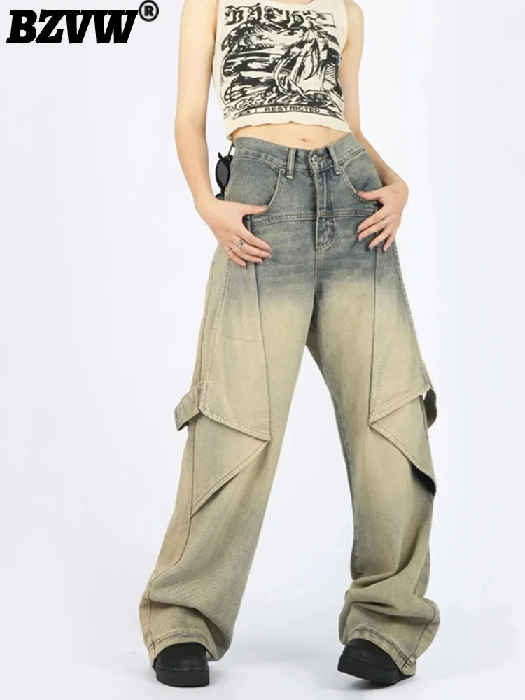 

BZVW Women Vintage Wide-leg Straight Pants High Waist Distressed Hip Hop Loose Bandage Fashion Jeans Spring Summer 2024 25C0052