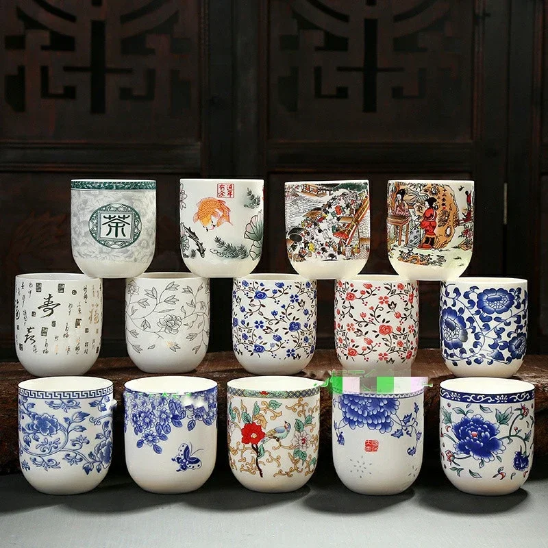 4 шт./комплект, сине-белая фарфоровая чайная чашка, ретро Керамическая чайная чашка, бутиковая чайная чашка, чашки для кофе и вина, принадлежности для напитков 150 мл