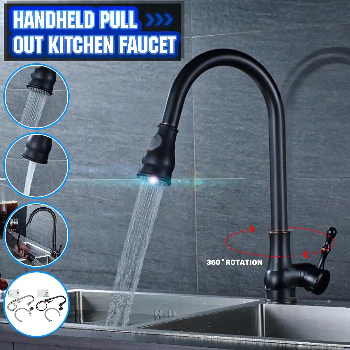 JETEVEVEN Kitchen Faucet Bathroom Sink Faucet Pull Out Sprayer Faucet Nozzle 360° Rotate Single Handle Mixer Copper Cleaning
JETEVEVEN Kitchen Faucet Bathroom Sink Faucet Pull Out Sprayer Faucet Nozzle 360° Rotate Single Handle Mixer Copper Cleaning