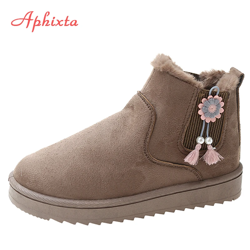 APHIXTA Winter Flowers Fringe Plush Warm Snow Boots Women Platform Elastic Band Furry Shoes Chunky Sole Waterproof Ankle Boots
APHIXTA Winter Flowers Fringe Plush Warm Snow Boots Women Platform Elastic Band Furry Shoes Chunky Sole Waterproof Ankle Boots