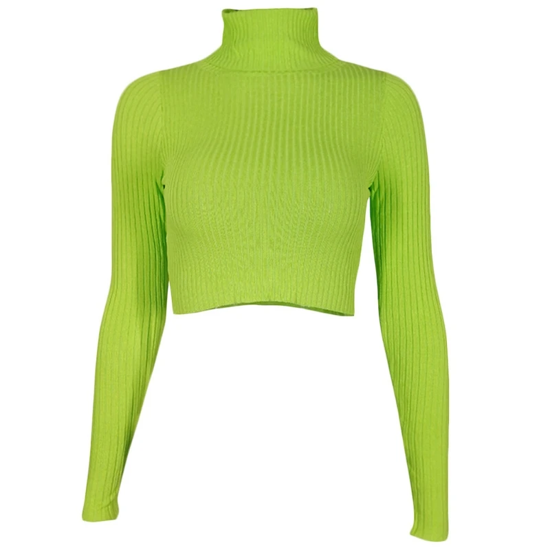 

Women Long Sleeve Turtleneck Sweater Ribbed Knit Green Bodycon Crop Top N7YE