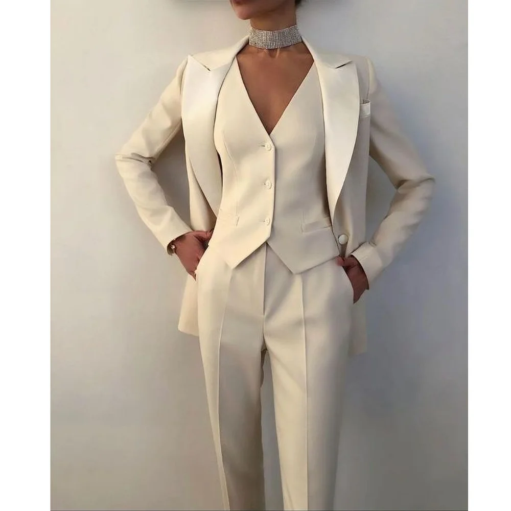 

Summer Peak Lapel Women Suits 3 Piece Fashion Single Breasted Solid Outfits Business Casual Office Lady Daily Female Pants Sets