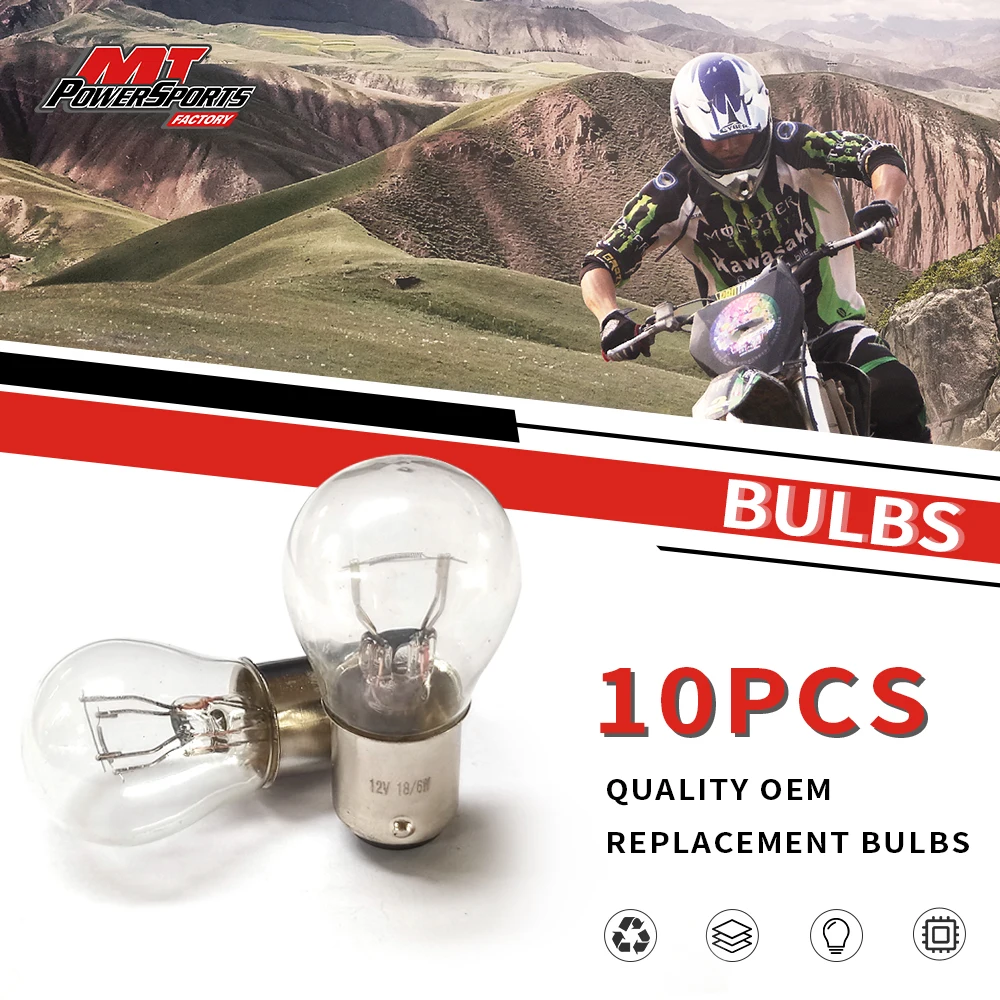 

10pcs Halogen Headlamps Bulbs 12V 18/6W Stop/Tail Bayonet (A4872) Light Bulb ATV Moped Scooter Motorcycle Accessories BAY15D