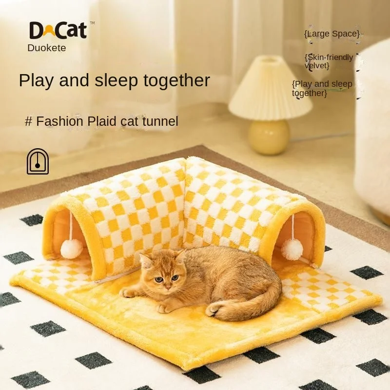 

Pet Tunnel Nest Game Sleeping Integrated Moisture-proof, Anti slip, Breathable Plush Grid Pet Tunnel Toy Nest Multifunctional